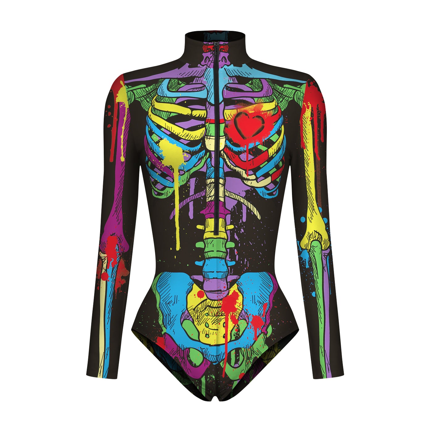 YESFASHION Halloween Skeleton Bodysuit Dress Up Zip Tops