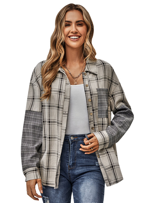 YESFASHION Single-breasted Check Paneled Shirt