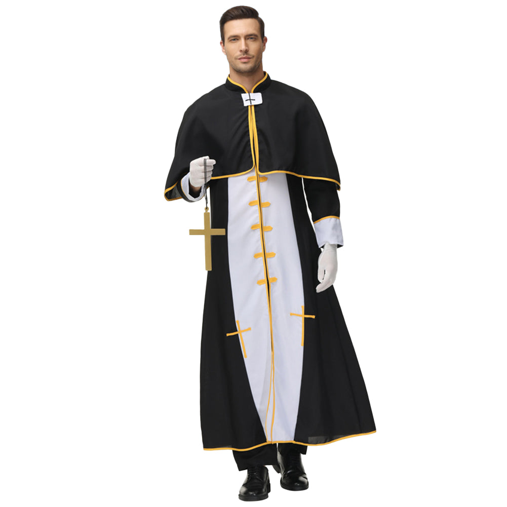 YESFASHION Cosplay Priest Roman Priest Black Robe Party Clothes ...