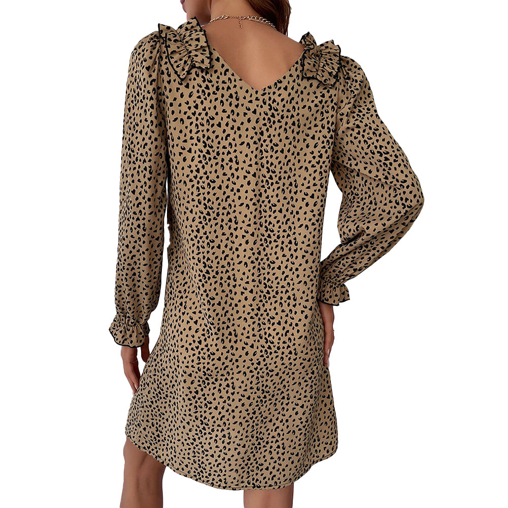 YESFASHION Fall New Long Sleeve Leopard Dress