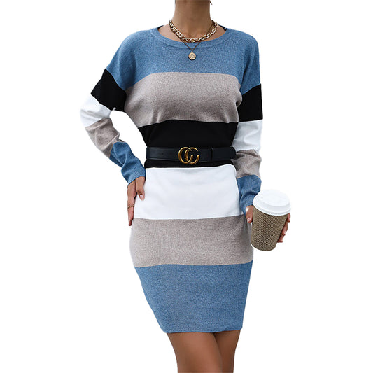 YESFASHION Knit Colorblock Korean Sweater Dress