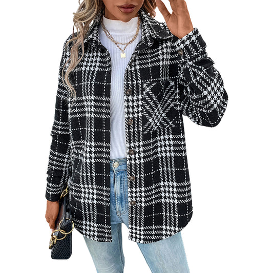 YESFASHION Women Fall 2022 Casual Versatile Fashion Plaid Coats