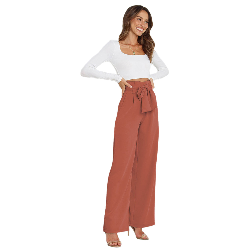 YESFASHION Casual All-match Wide-leg Trousers With Belt Pants