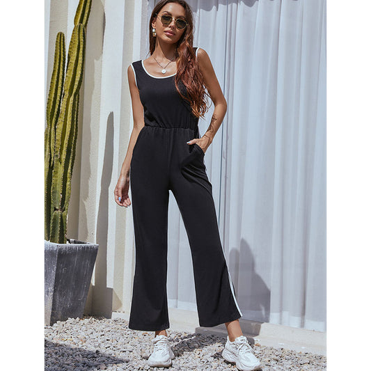 YESFASHION Women Solid Color Sleeveless Vest Jumpsuit