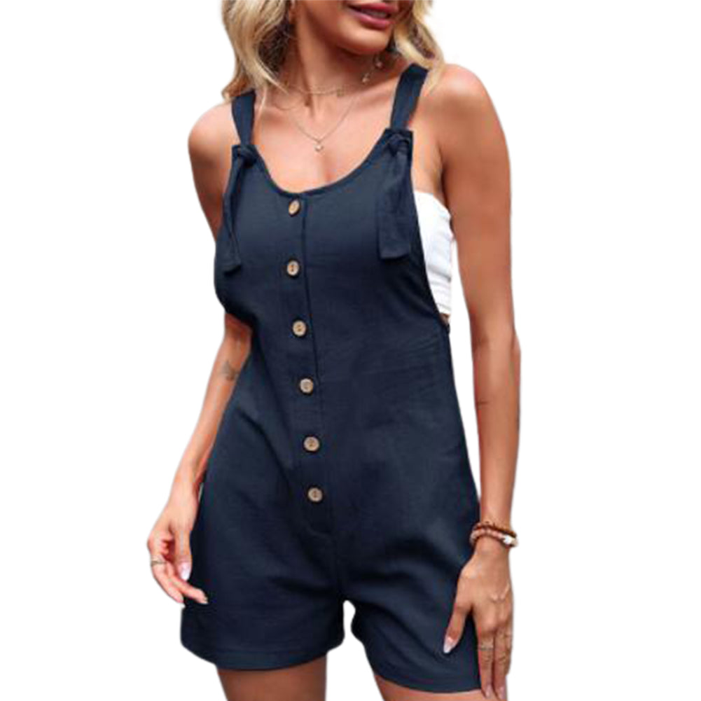 YESFASHION Women Solid Color Cotton Linen Overalls