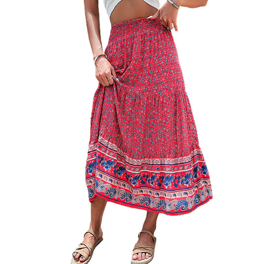 YESFASHION Women Bohemian Skirt Positioning Printed Floral Skirt