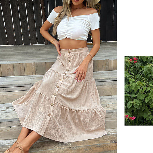 YESFASHION Women Casual Cake Dress Slit High Waist Skirt