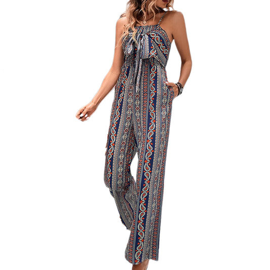 YESFASHION 2023 Summer Wrap Python Pattern Sling Wide-leg Jumpsuit