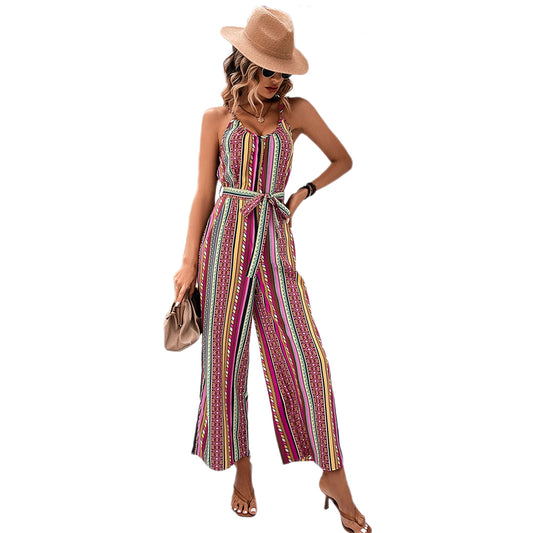 YESFASHION Women Sexy Striped Holiday Style Casual Suspender Jumpsuit